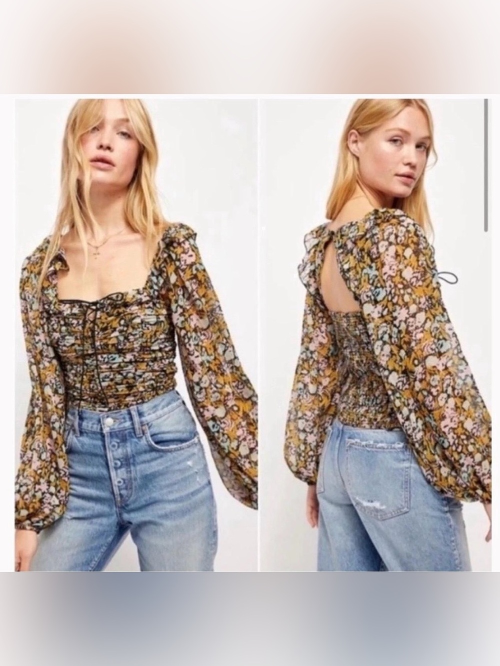 Free People Mabel Garden Comb Size L Ruffle Ruched Milkmaid Cottage Core